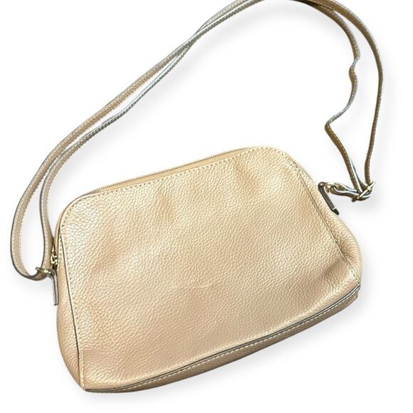 LODIS Women’s Taupe Pebbled Charlotte Leather Crossbody Bag Adjustable Strap - Picture 3 of 7